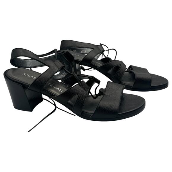 Stuart Weitzman Tiegirlbingo Lace Up Strappy Leather Block Heel Sandal Black 6.5 - Picture 5 of 6